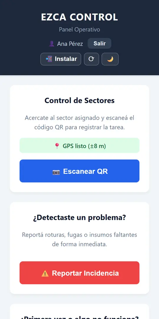Pantalla principal con el botón Escanear QR