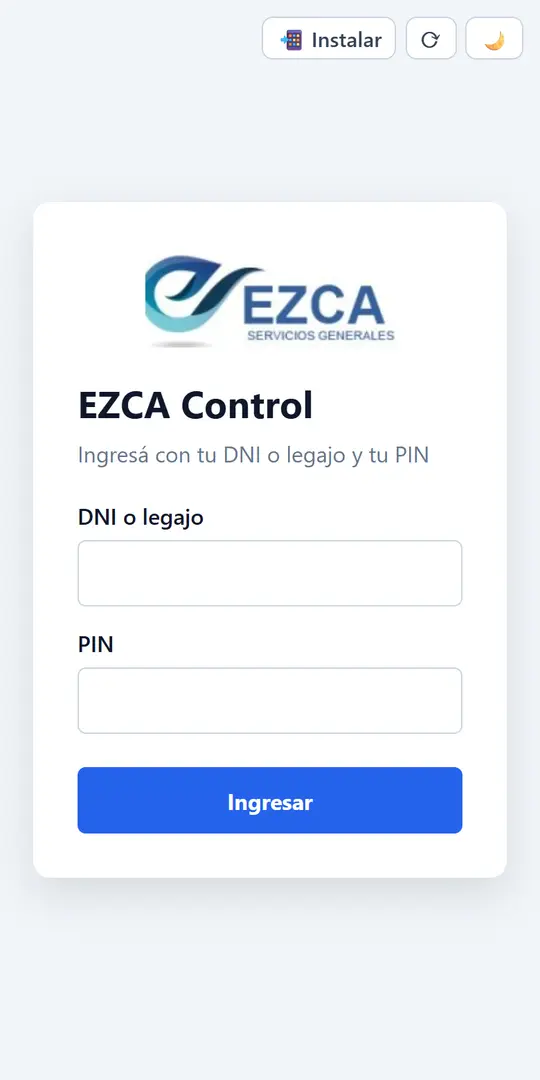 Pantalla de ingreso con DNI y PIN