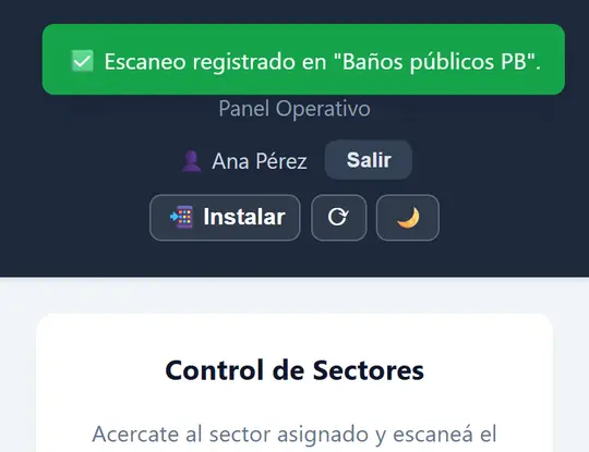 Cartel verde: escaneo registrado